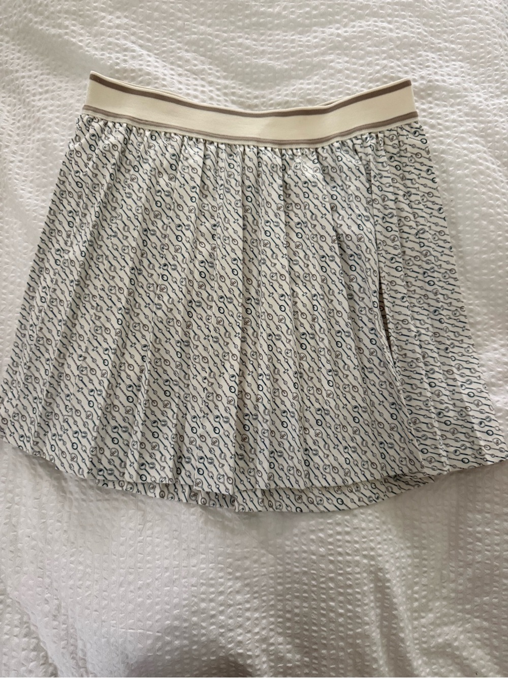 Peter Millar Cream Skater Skirt with Navy Geometric Print